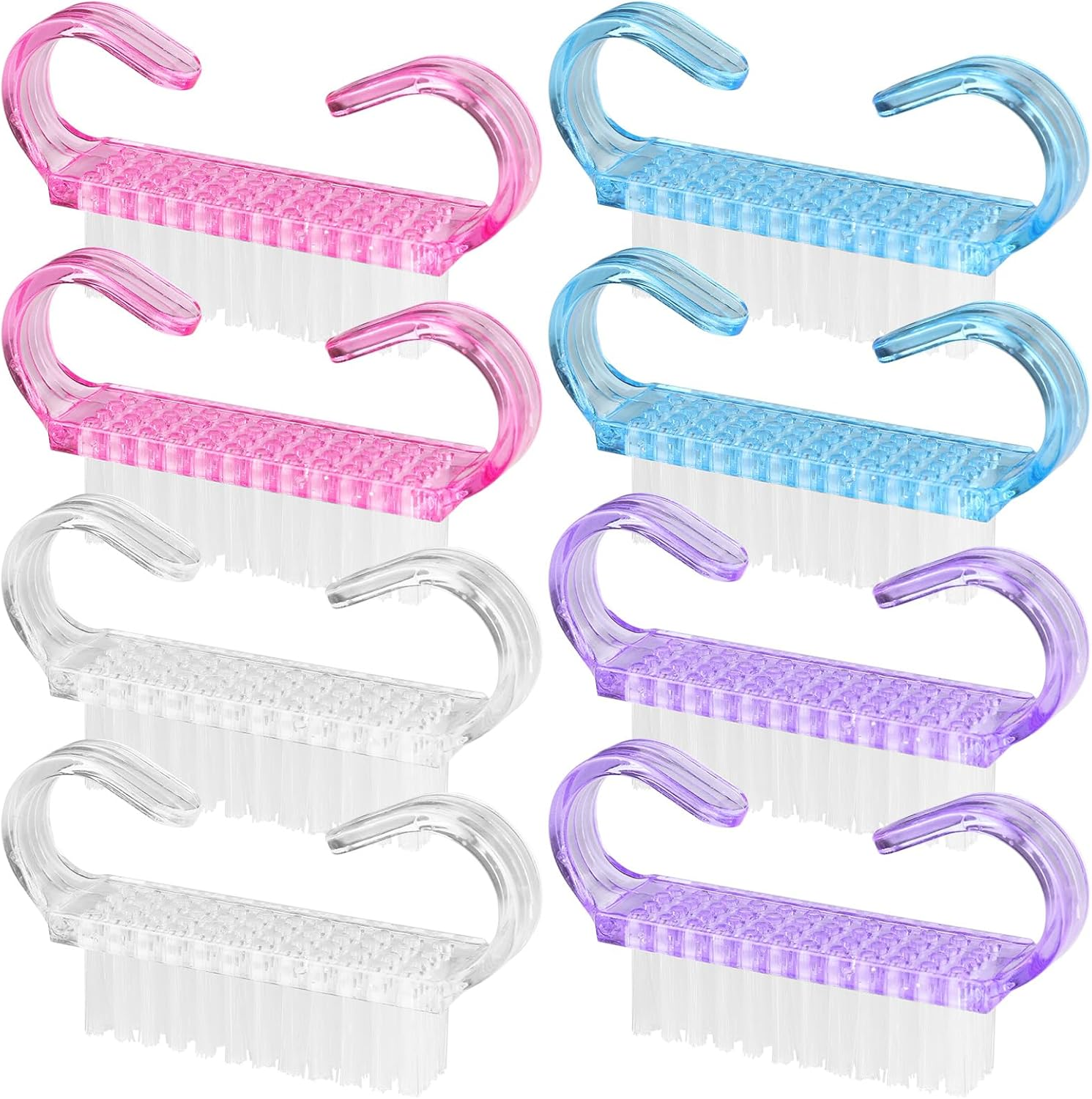 Pack of 8 Nail Brush, Abeillo Fingernail Brush, Plastic Handle, Fingernail Exfoliating Cleaning Brushes, Manicure Dust Brush, Pedicure Scrubbing Tool for Toes and Nails (7 Colours)