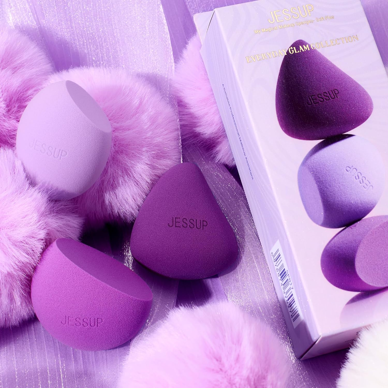 Jessup Makeup Sponge Set, 3Pcs Make up Sponges for Face Foundation Concealer Contour and Blusher, Purple SP017 image number 3
