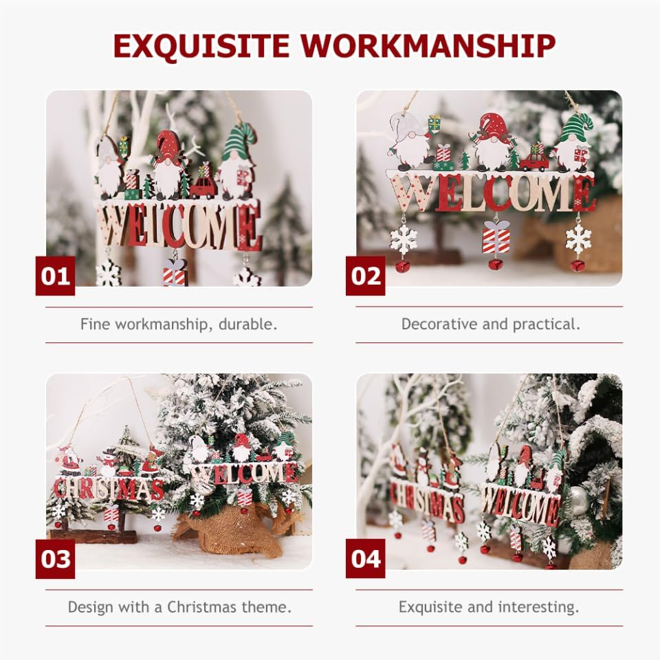 Abaodam 2Pcs Front Door Welcome Sign Wooden Christmas Hanging Decor Lanyard Charming Snowman Letters for Decoration Festive Holiday Atmosphere image number 1