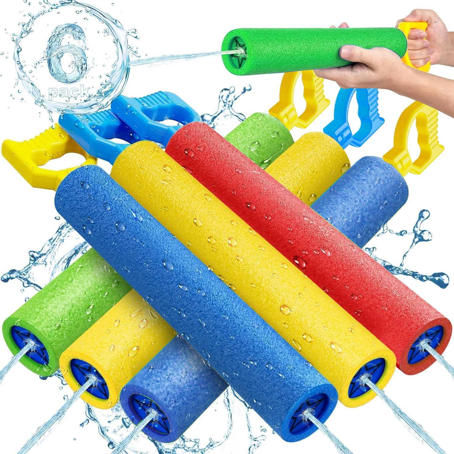 6 Pack Water Blaster Soaker Squirt Guns Set, Super Foam Water Gun Shoots up to 12 Metres,Swimming Pool Beach Summer Party Outdoor Water Pistol Game Fighting Toys for Kids Boys Girls image number 3
