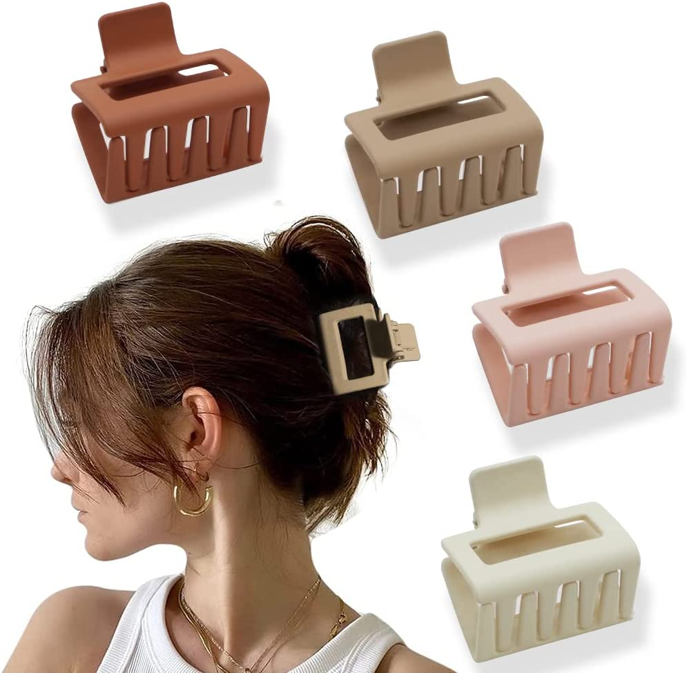 Bmobuo 4Pcs Hair Accessories: Matte Square Claw Clips for Thick Hair, Small Banana Clips for Women - Black image number 5