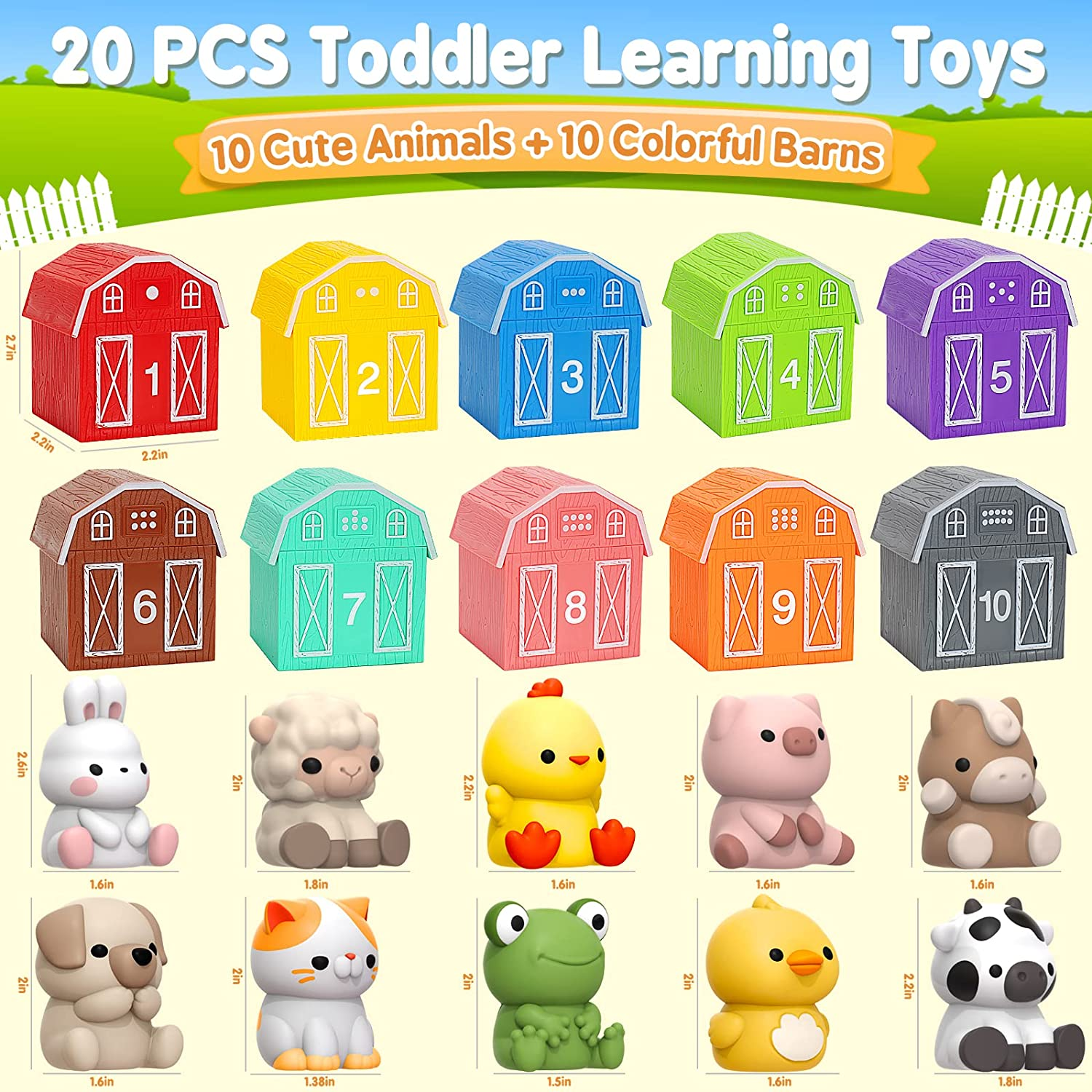 Learning Toys for 1,2,3 Year Old Toddlers, 20Pcs Farm Animals Toys Montessori Counting, Matching & Sorting Fine Motor Games, Christmas Birthday Baby Boys Girls Age 12-18 Months image number 2