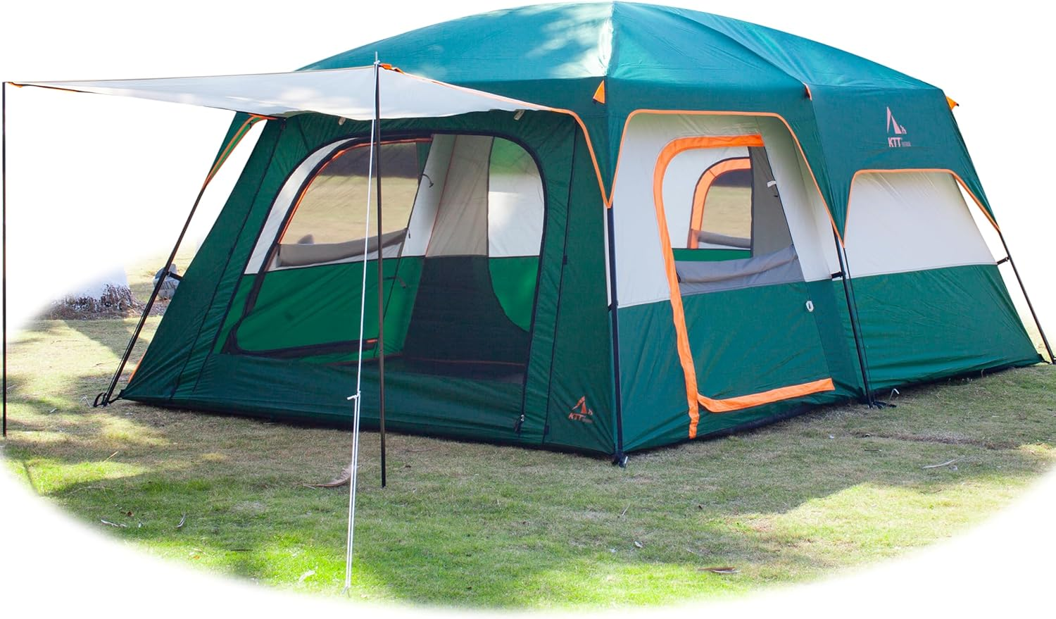 KTT Extra Large Tent 12 Person(Style-A),Family Cabin Tents,2 Rooms,Straight Wall,3 Doors and 3 Window with Mesh,Waterproof,Double Layer,Big Tent for Outdoor,Picnic,Camping,Family Gathering.