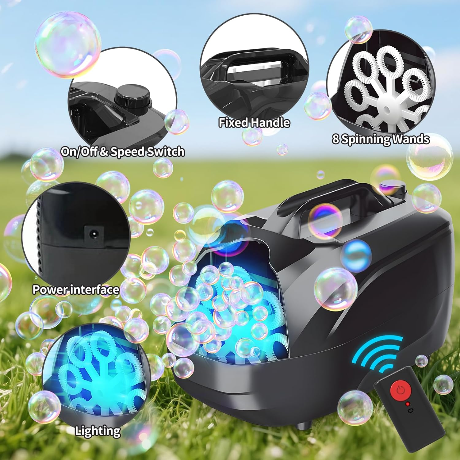 Zynexis Bubble Machine for Kids, Remote Controlled with 2-Speed, Dual Power (Usb/Battery), Large Bubble Blower for Toddlers Adults, Indoor Outdoor Party Wedding, Safe Durable, Gift Ready with Solution
