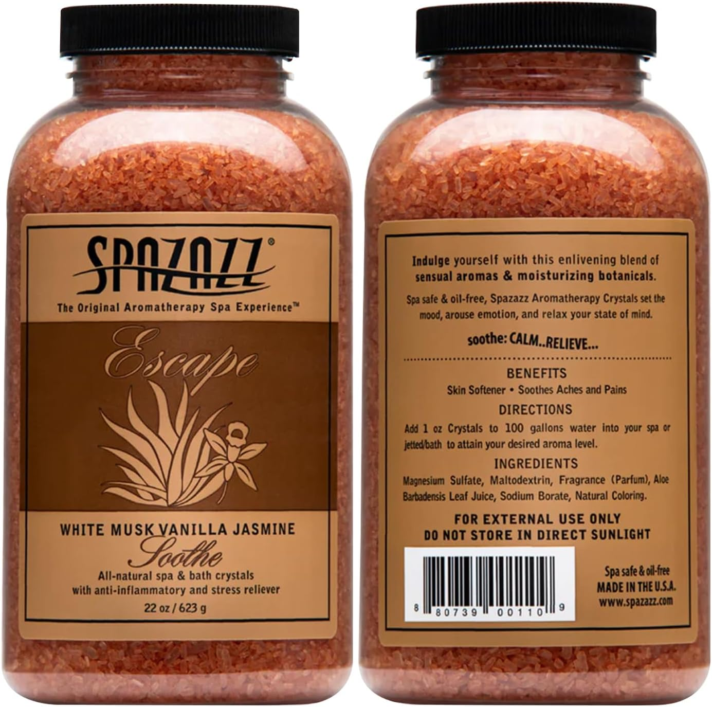 Spazazz SPZ-110 Escape Aromatherapy Crystals Container, 22-Ounce, White Musk Jasmine Vanilla Soothe image number 5