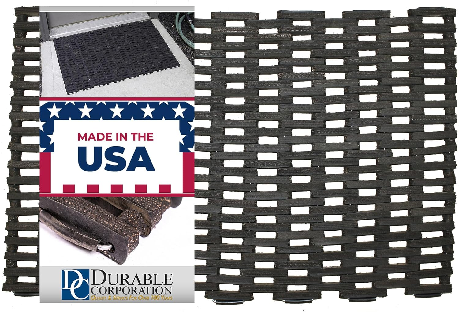 Durable Durite Recycled Tire-Link Outdoor Entrance Mat, Straight Weave, 20" X 30", Black image number 3