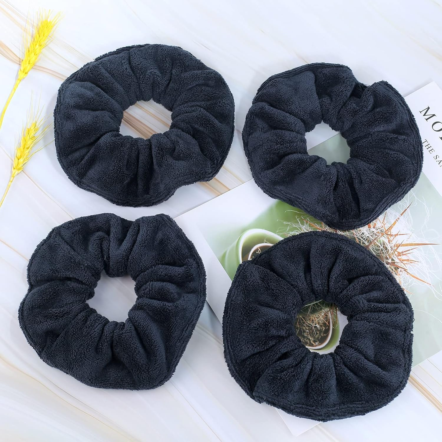 Super Towel Scrunchies for Drying Hair, Absorbent and Soft Microfiber for Frizz Free, Large Thick Ponytail Holder Wet Hair Accessories for Women and Girls, 4 PCS (Black, One Size) image number 5
