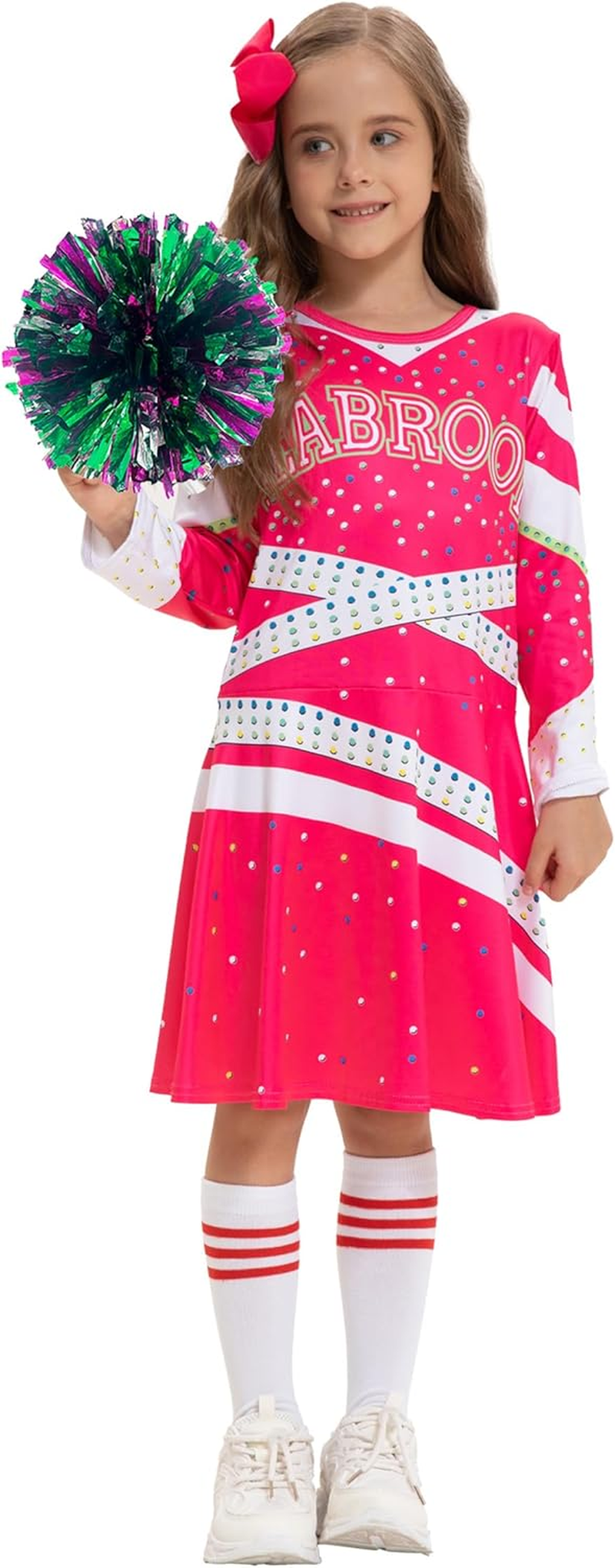 Girls Cheerleader Costume Outfit Halloween Cheer Uniform Dress up with Accessories image number 3