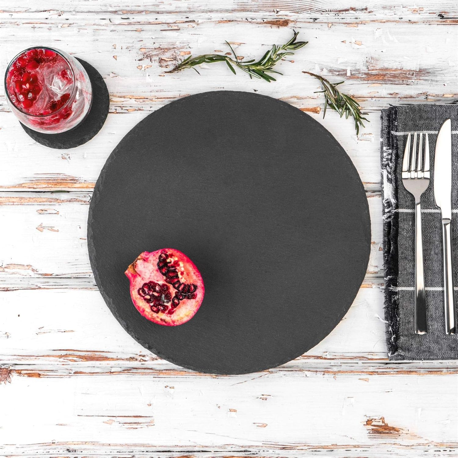 Argon Tableware round Slate Placemats - 30Cm - Pack of 6 - Black Natural Stone Slate Dinner Mats Dinnerware Plate Placemats for Kitchen, Home, Bar, Restaurant, Weddings, Events image number 2