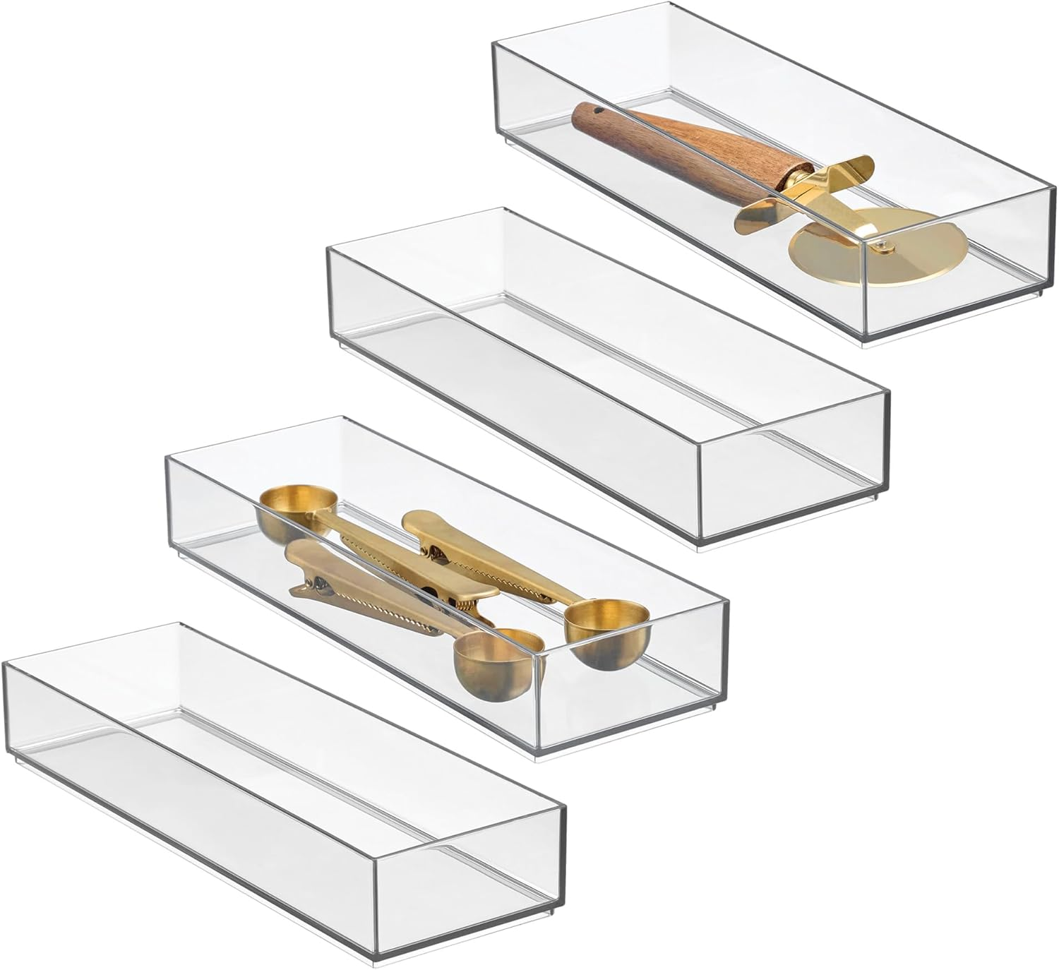 Interdesign Clarity Kitchen Drawer Organizer for Silverware, Spatulas, Gadgets - 4" X 8" X 2", Clear