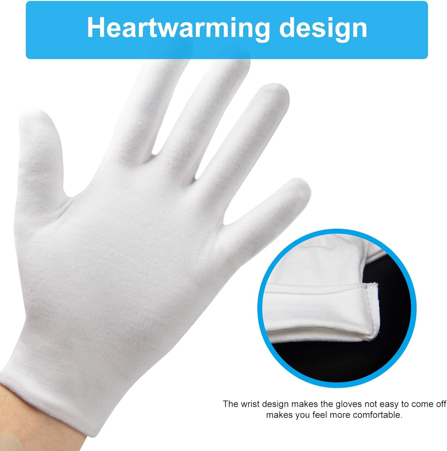 5Pairs(10Pcs) Moisturizing Gloves Overnight, Cotton Gloves for Dry Hands Eczema,White Cotton Gloves for Men and Women,Washable SPA Cotton Inspection Gloves, One Size Fit Most Cloth Gloves image number 4
