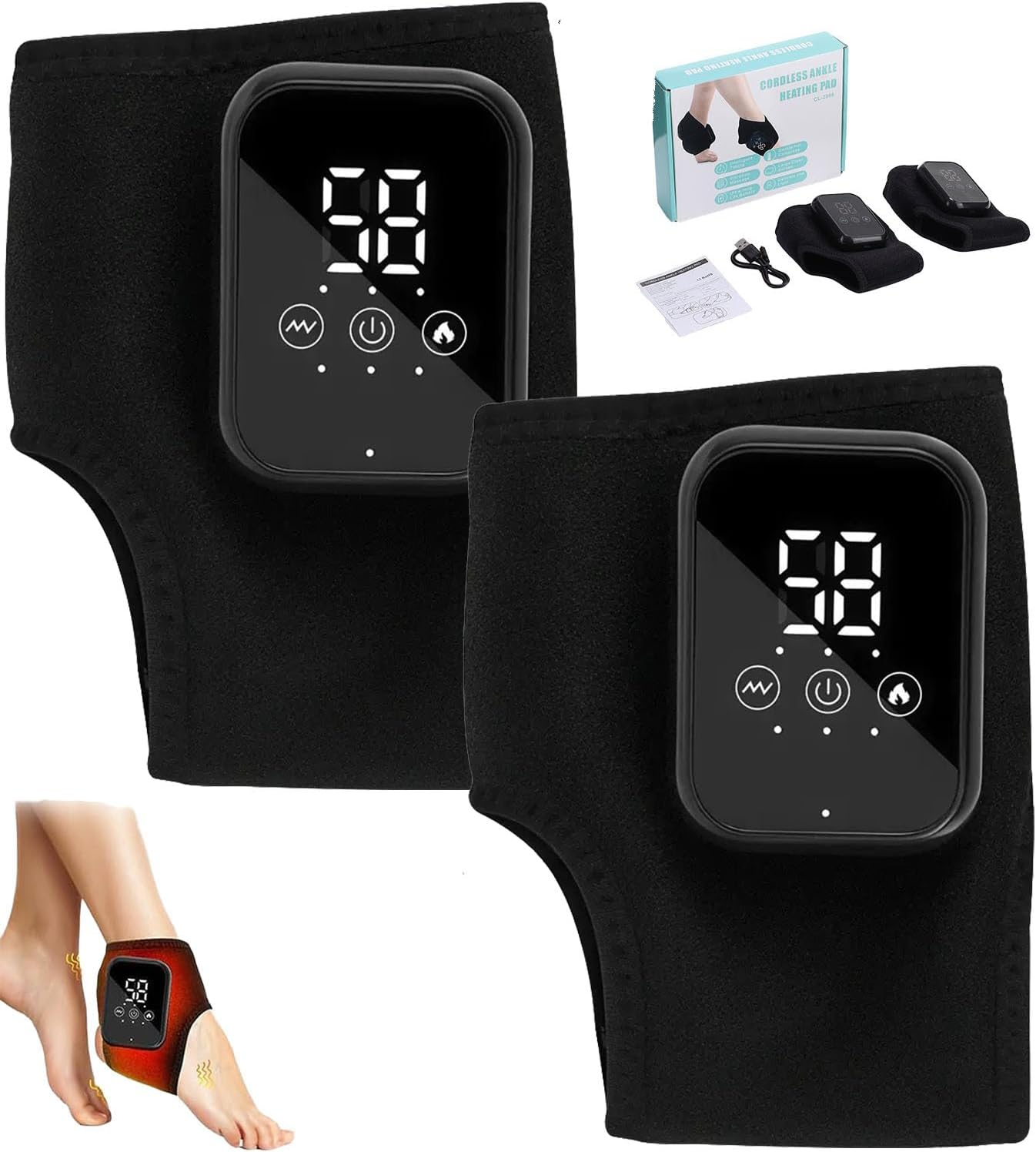 2 Pack Foot Massager, 3 in 1 Foot Revive Massager with 3 Vibration Mode, Heated Ankle Wrap, 5 Heat Level for Foot Relaxation, Wireless & Portable image number 4