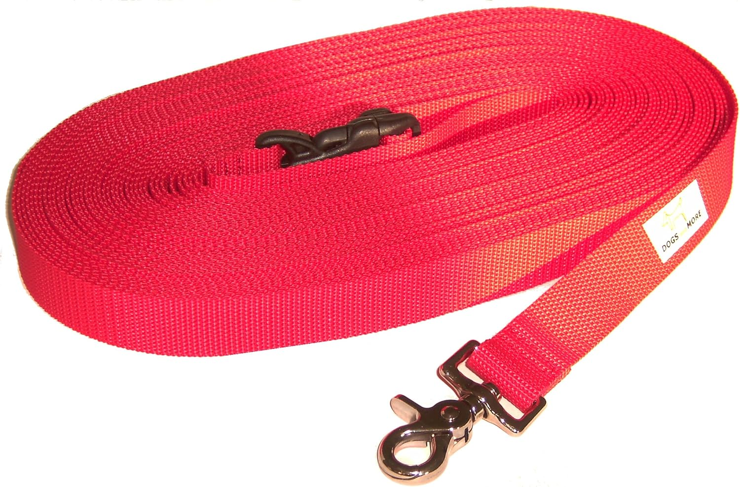 DOGS and MORE - Recall Lead with L&Atilde;-SBARER Hand Loop - Base 20 Metres (Red; 25 Mm Wide) / Search Line/Field Lead