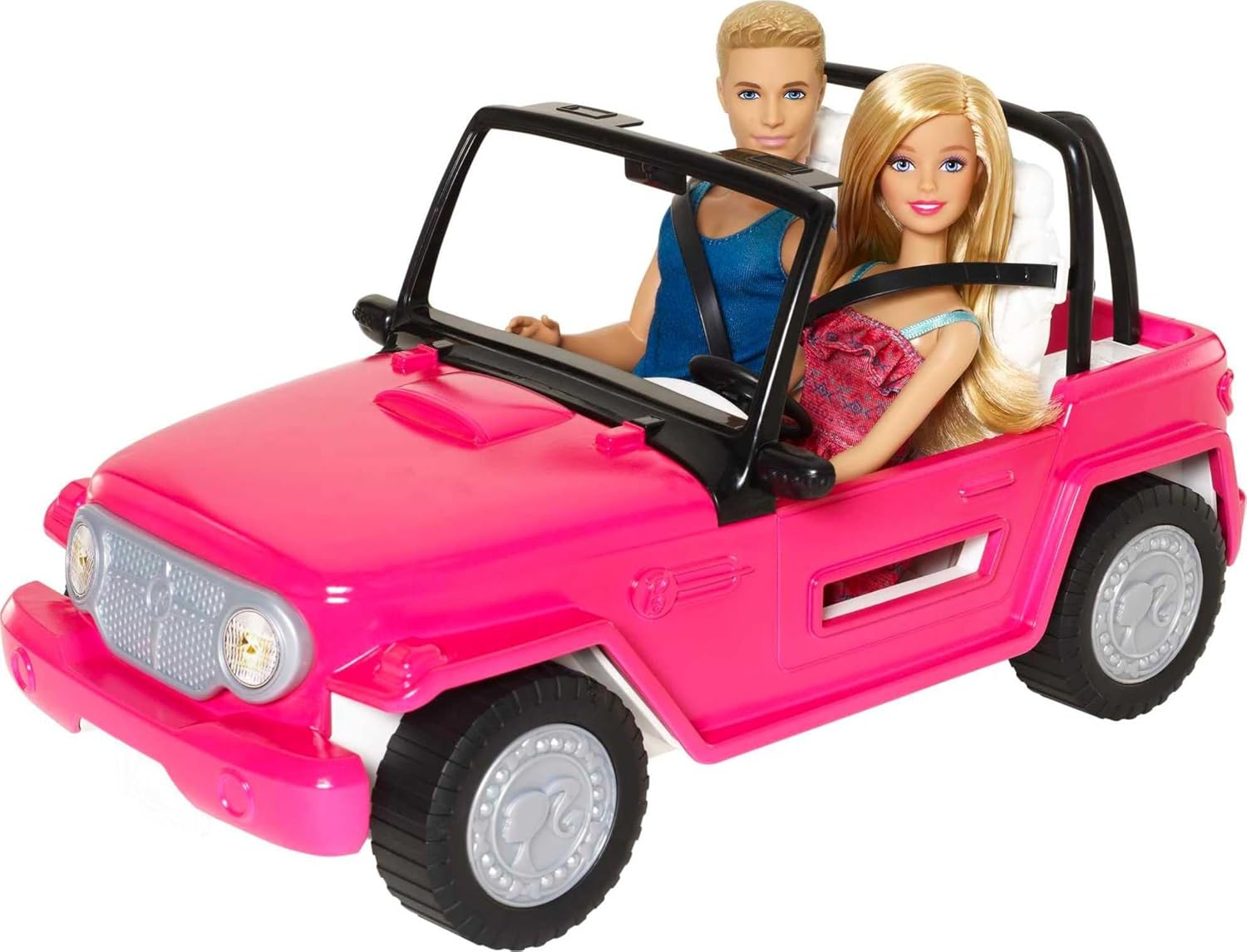 Barbie Beach Cruiser Set with Barbie and Ken Dolls, Pink 2-Seater Toy Car with Open Roof image number 1