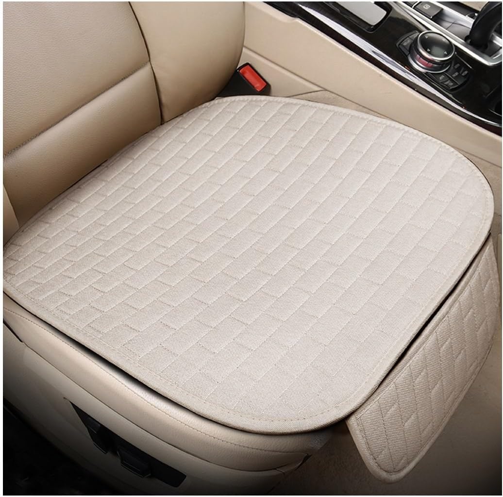 KVAEY Linen Back Car Seat Cover, Anti-Slip Long Bottom Rear Seat Cover Protector with Storage Pockets, Breathable Linen Rear Bench Seat Protector Cushion Pad for Most Vehicles (Beige, Front)