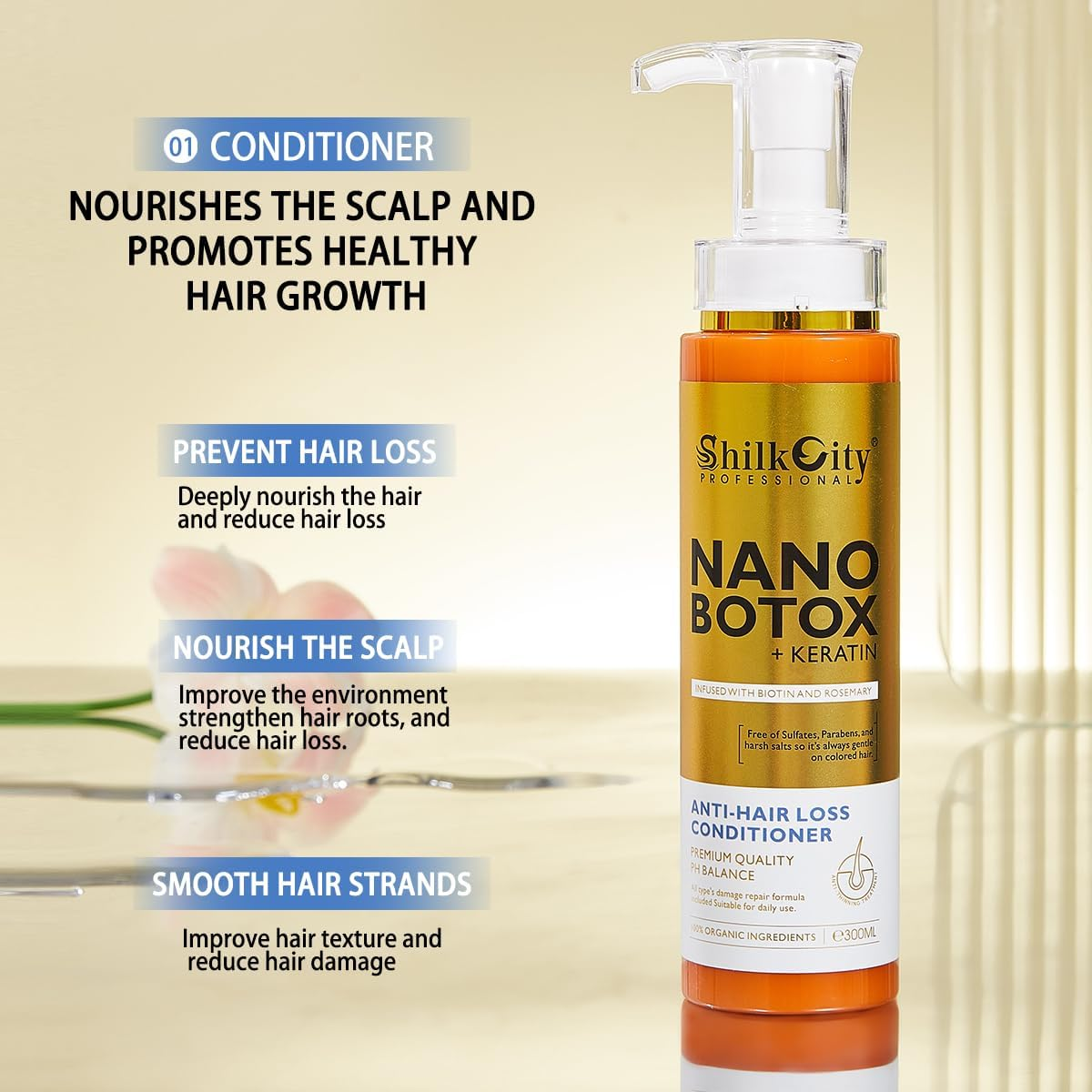 Professional Post-Keratin & Nanoplasty Conditioner &ndash; Deep Repair for Chemically Treated, Coloured & Damaged Hair | Anti-Hair Loss with Biotin, Rosemary & Proteins | Sulphate-Free, Daily Use &ndash; 300Ml image number 5