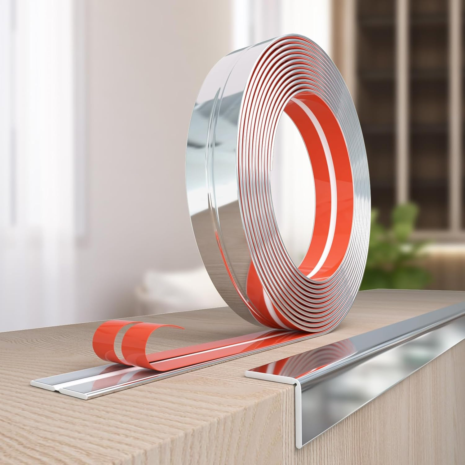 Peel and Stick Wall Molding Trim, Wall Corner Protector, Flexible Molding Trim for Tile and Wall Edges, Furniture Protection and Decoration, 20 Feet X 0.8 Inch, Silver image number 1