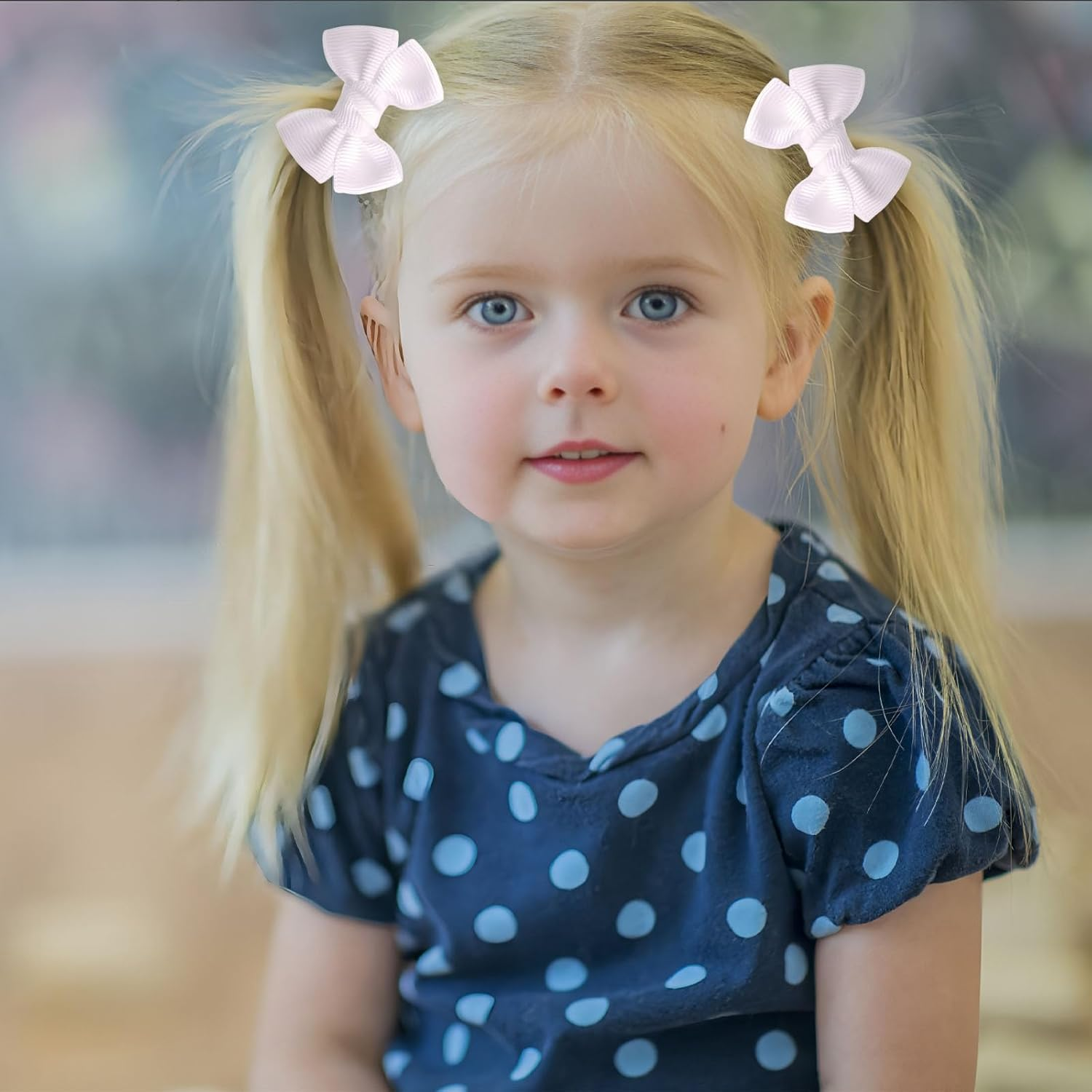 20 Pcs White Hair Accessories, White Hair Bow, Whites Bows for Hair, Girls Bobbles Bows School Bands, Elastics Hair Bands for Girls (White) - Deep Blue image number 6