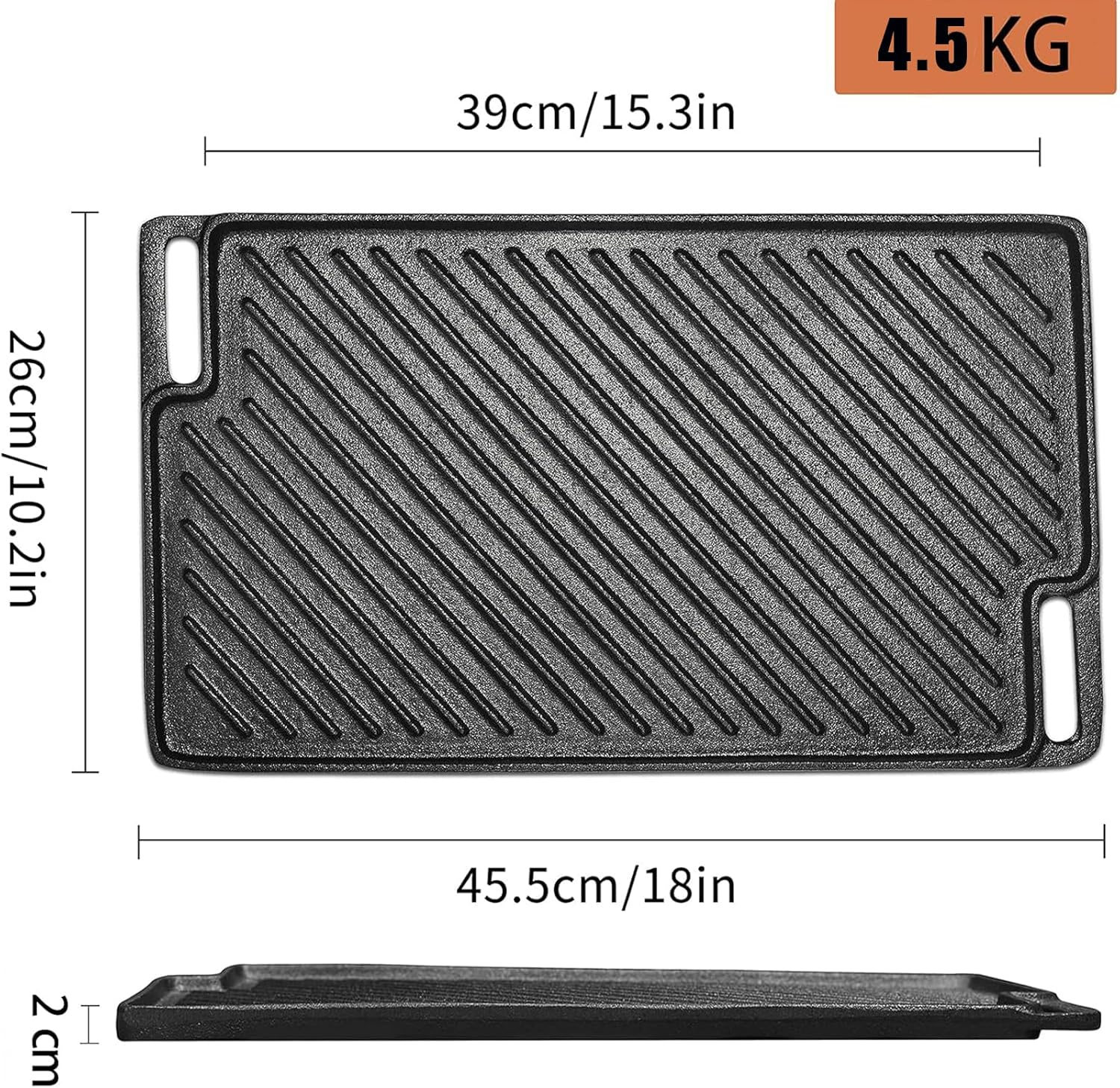 Aping Cast Iron Griddle, Nonstick Reversible Griddle Pan with Scraper & Mitts for Gas Grill, Cast Iron Griddle Plate for Gas Stove Top, Oven, Outdoor Grill or Campfire,18'' X 10.2'' image number 2