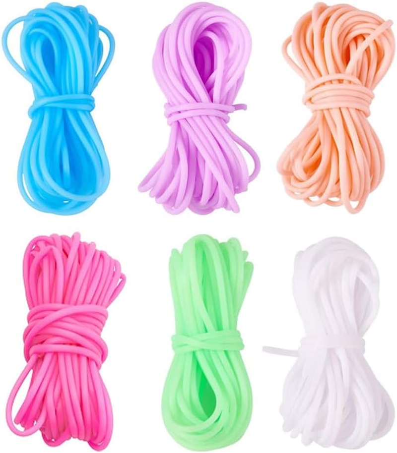 Hollow Pipe Tubing Rubber Cord, 6 Roll Rubber Tube Cords Tubing Knitting Barber Cord,Hollow Pipe Rubber Cord Tube Silicone Tube Cord,Hollow Pipe Rubber Tubing Jewelry Cord,Hollow Pipe Tube Rubber Cord