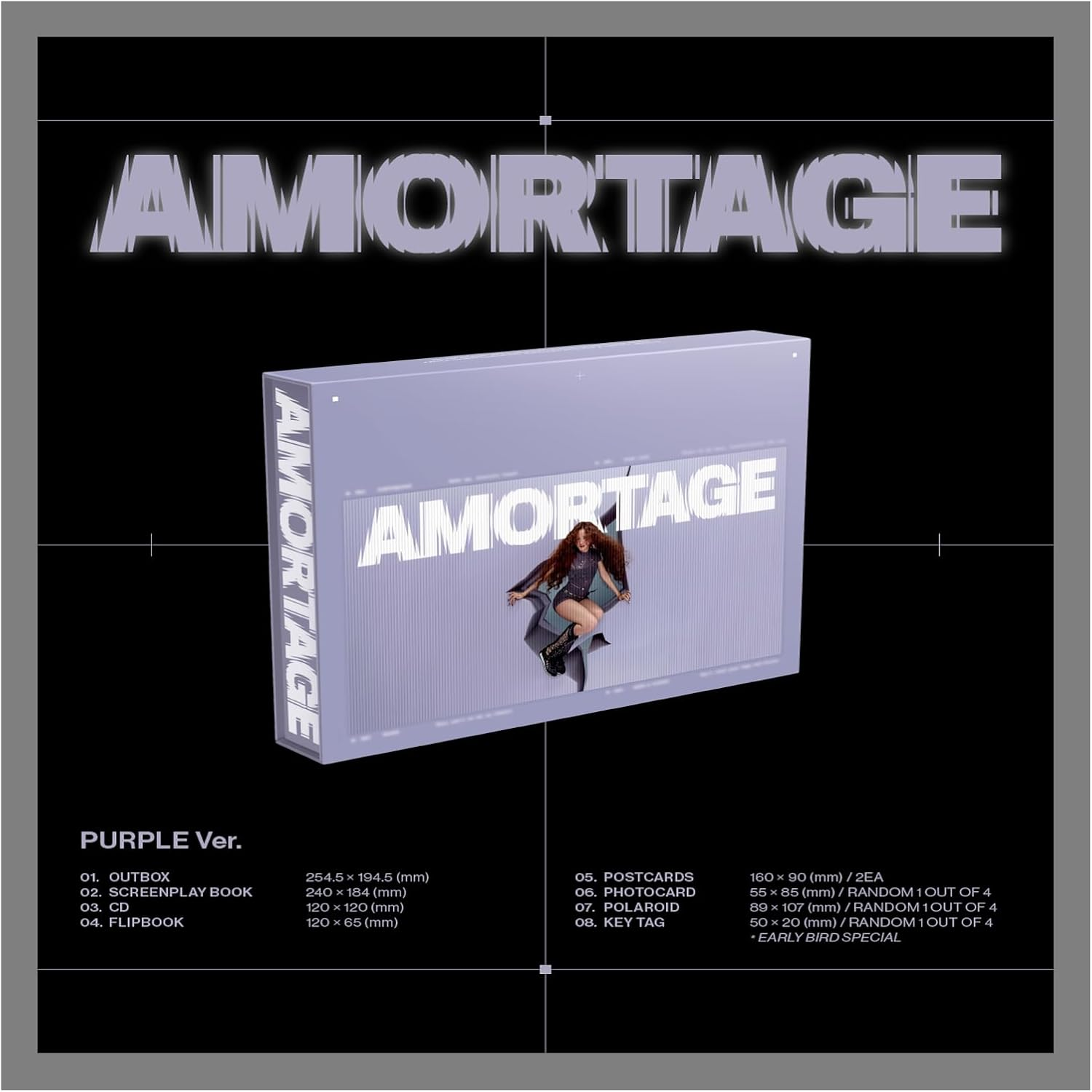 BLACKPINK Jisoo AMORTAGE 1St Mini Album Exclusive Purple Version Cd+Screenplay Book+Flip Book+2P Postcard+1P Photocard+1P Polaroid+Tracking Sealed JI SOO