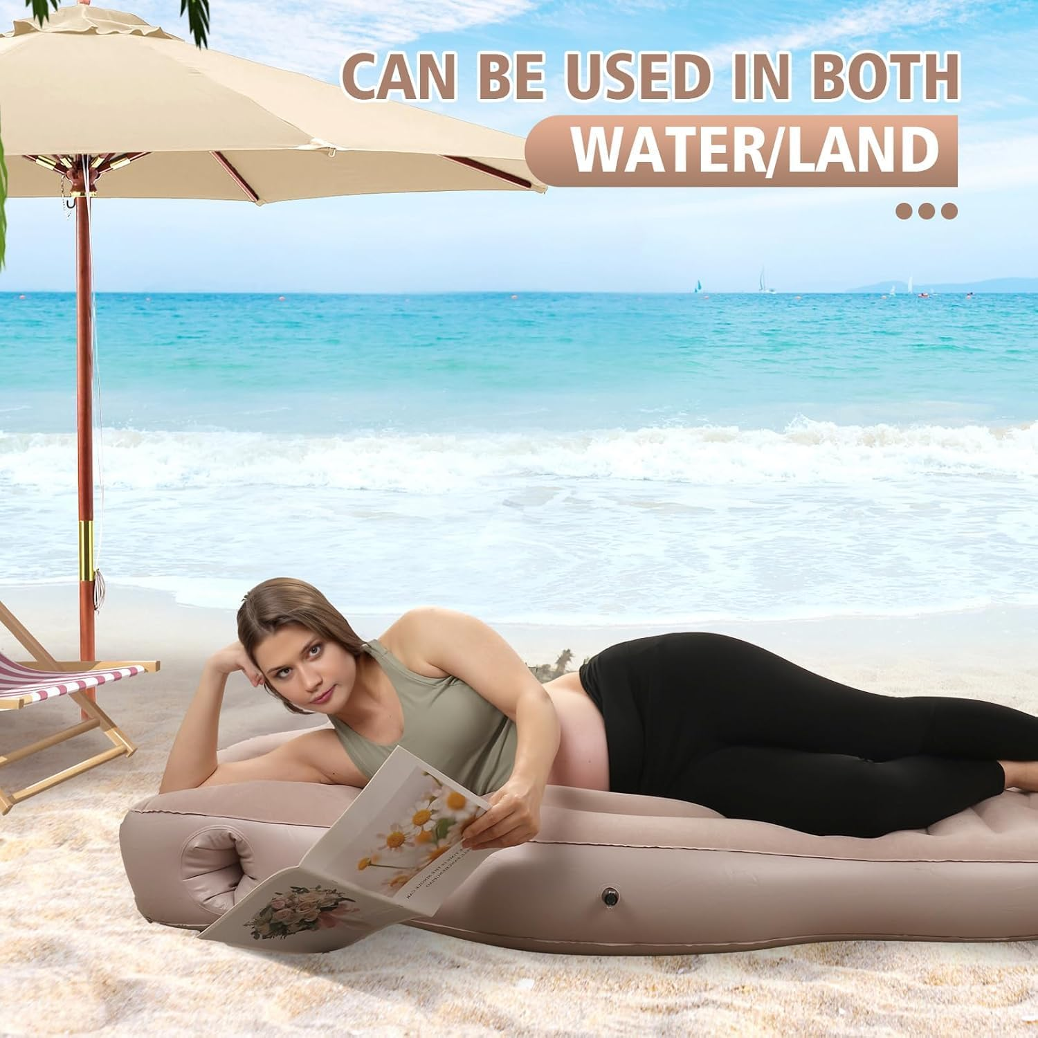 Inflatable Full Body Pregnancy Pillow, Full Body Maternity Airbed with Belly Hole for Comfort, Prone Sleeping Support for Pregnant Women (Camel, 170 * 65 * 22Cm) image number 6