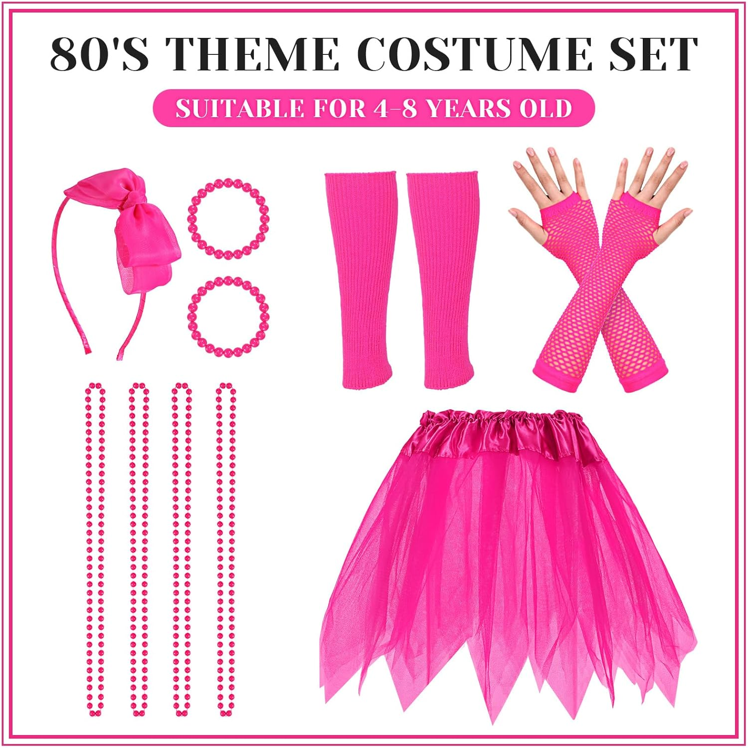Boyiee 10 Pcs 80S Costume Accessories for Girls 80S Outfit Christmas Costume for Kids Cosplay 1980S Theme Retro Party image number 5