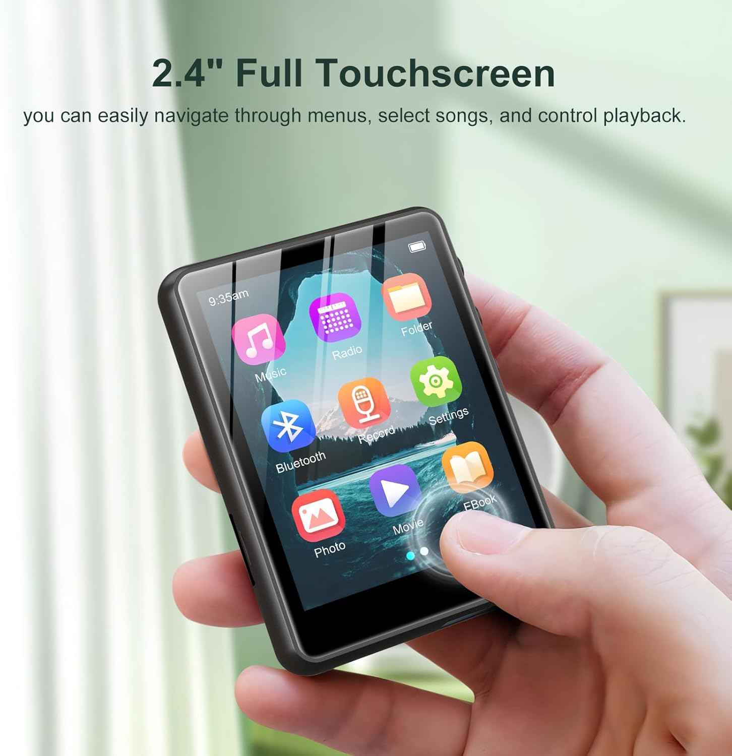 128GB MP3 Player with Bluetooth 5.4, 2.4" Portable Hifi Music Player with FM Radio/Hd Speaker/E-Book/Photo/Video/Alarm Clock, Walkman Digital Music Player Earphones Included - Black image number 4