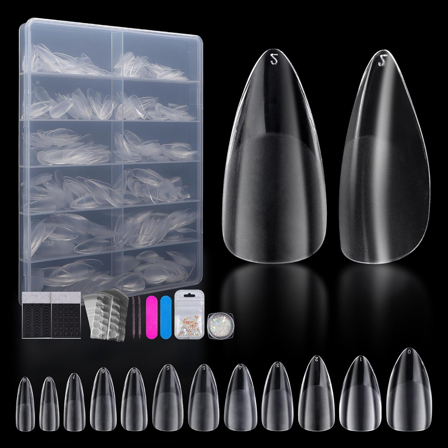 BREENHILL Full Cover False Nail Tips, Short Almond Gel Tips for Nail Extension, 12 Sizes, Nail Salon, 103