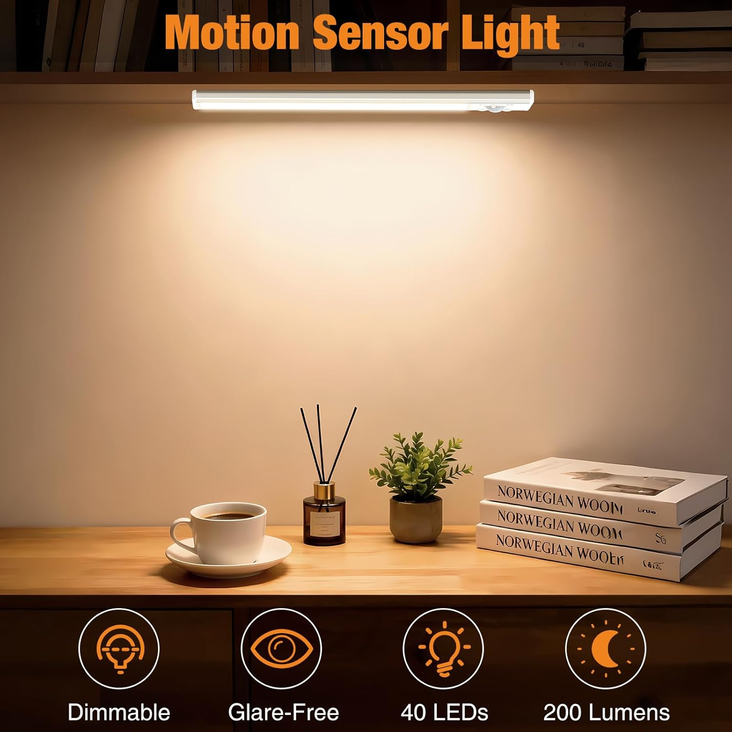 Slochi Cabinet Light with Motion Sensor, 3 Colours, 3000 K/4000 K/6500 K, Dimmable Under-Unit Light, Kitchen, Rechargeable Cabinet Lighting, 3 Modes Magnetic LED Light Strip for Cabinet, Stairs image number 5