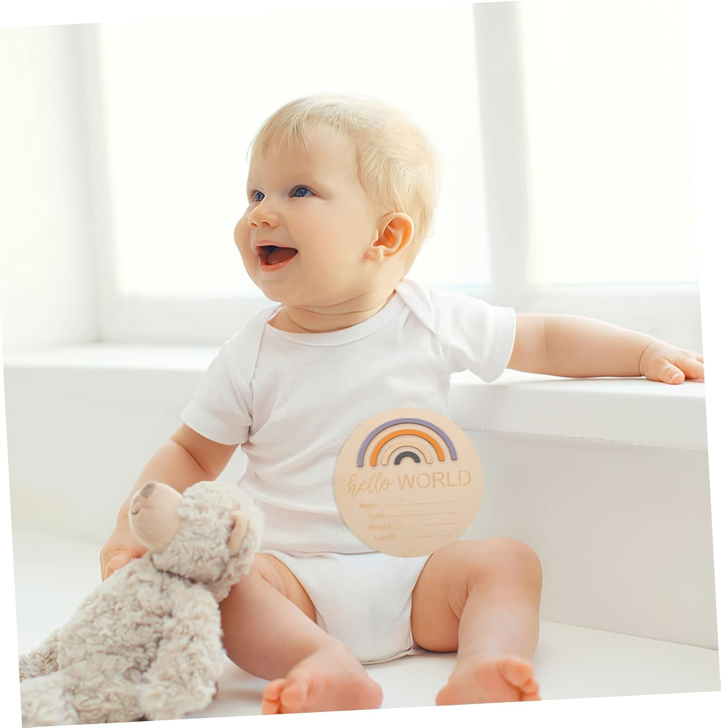 Baby Milestone Wooden Circle Month Cards for Newborns and Toddlers 15X15Cm Natural Wood Baby Monthly Milestone Sign Photo Prop for Nursery Announcement image number 3