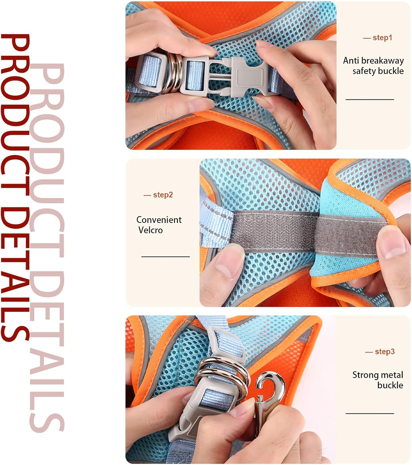 BDSHUNBF Dog Harness and Lead Set, Step-In Puppy Vest Harnesses, No Pull Harness Small Dogs Harness, Reflective Breathable Adjustable Dog Vest Harness for Small Dogs, Cats, Dog Accessories（S Orange） image number 2