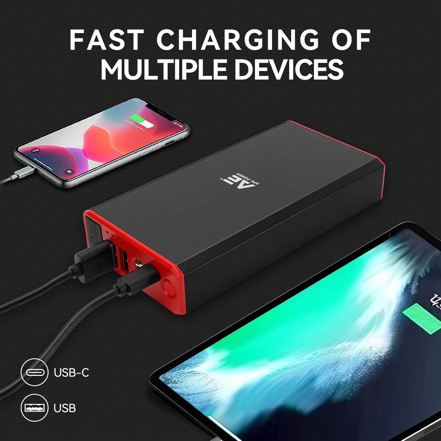 AE APE-POWER 8000Mah Car Jump Starter & Portable Charger - 1000A Peak, 29800Mah Power Bank, USB-A/C, LED Light, Safe Cables, for 5.0L Gas & 3.0L Diesel Engines image number 4