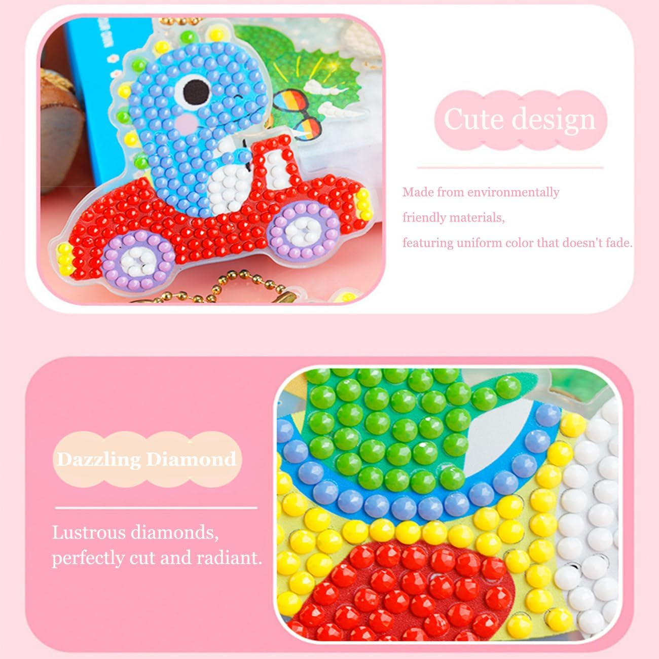 Cawtiuly Creative Kids DIY Diamond Painting Keychain Craft Kit - 3 Pack Customizable PVC Gem Art Set with Stickers & Accessories, Non-Toxic Crafting Supplies for Ages 5-12, Fun for Girls & Boys