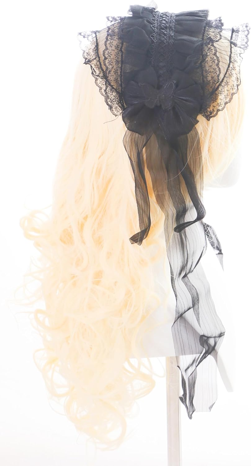 C-128 Maid Maid Lolita Lace Ruffle Headband with Bow Gothic Hair Accessories Headband Extra Wide Black image number 1