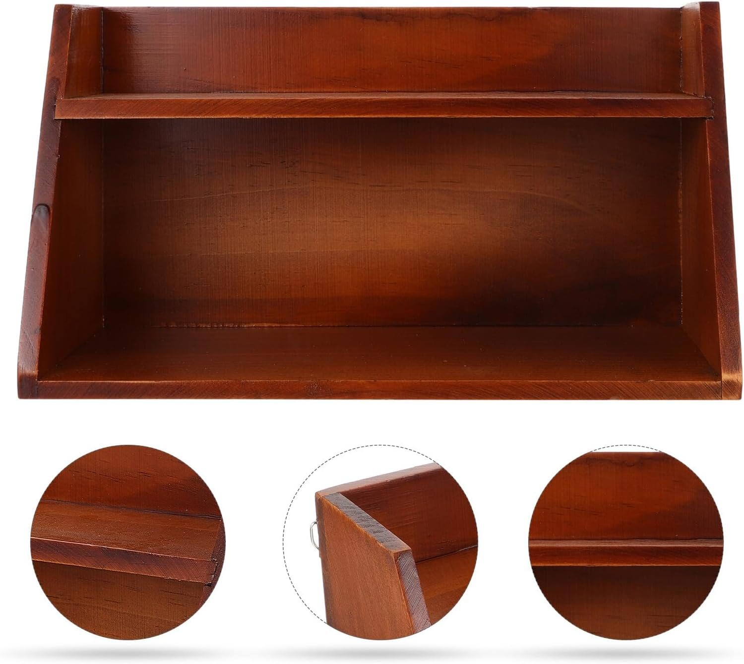 Anneome Wall-Mounted Wooden Storage Rack, Multifunctional Desk Organizer for Sundries, 2-Tier Vintage Style Makeup and Office Storage Holder, image number 2