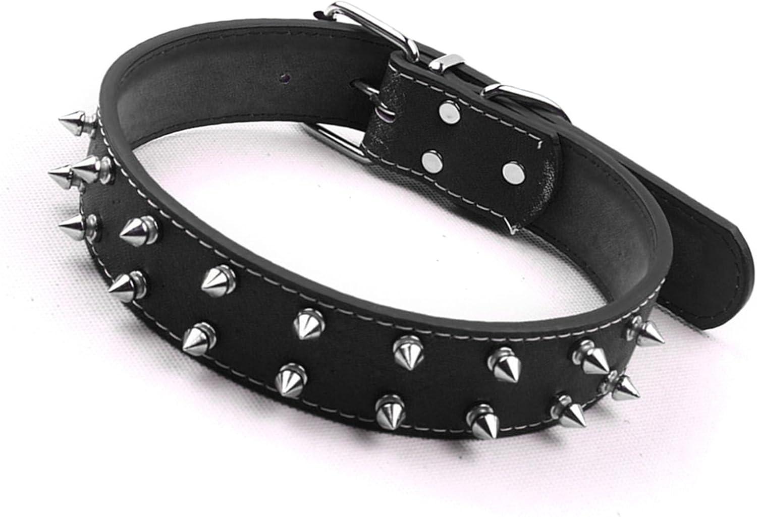 Spiked Collar, Punk Style Collar PU Leather Stylish Lightweight for Large Dogs (Black) image number 3