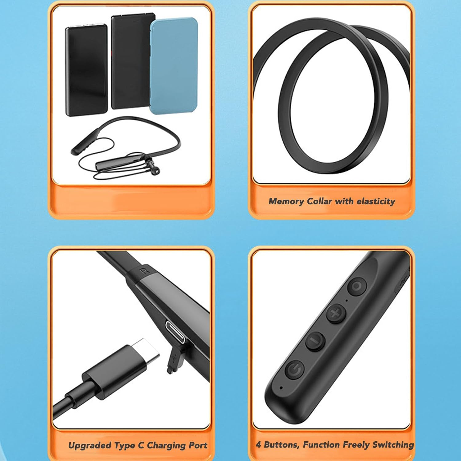 Oreilet Neckband Bluetooth Headphones, Wireless Stereo Neckband Earbuds, Semi in Ear Headsets for Sport Business Workout Office Cycling Game Gym image number 1