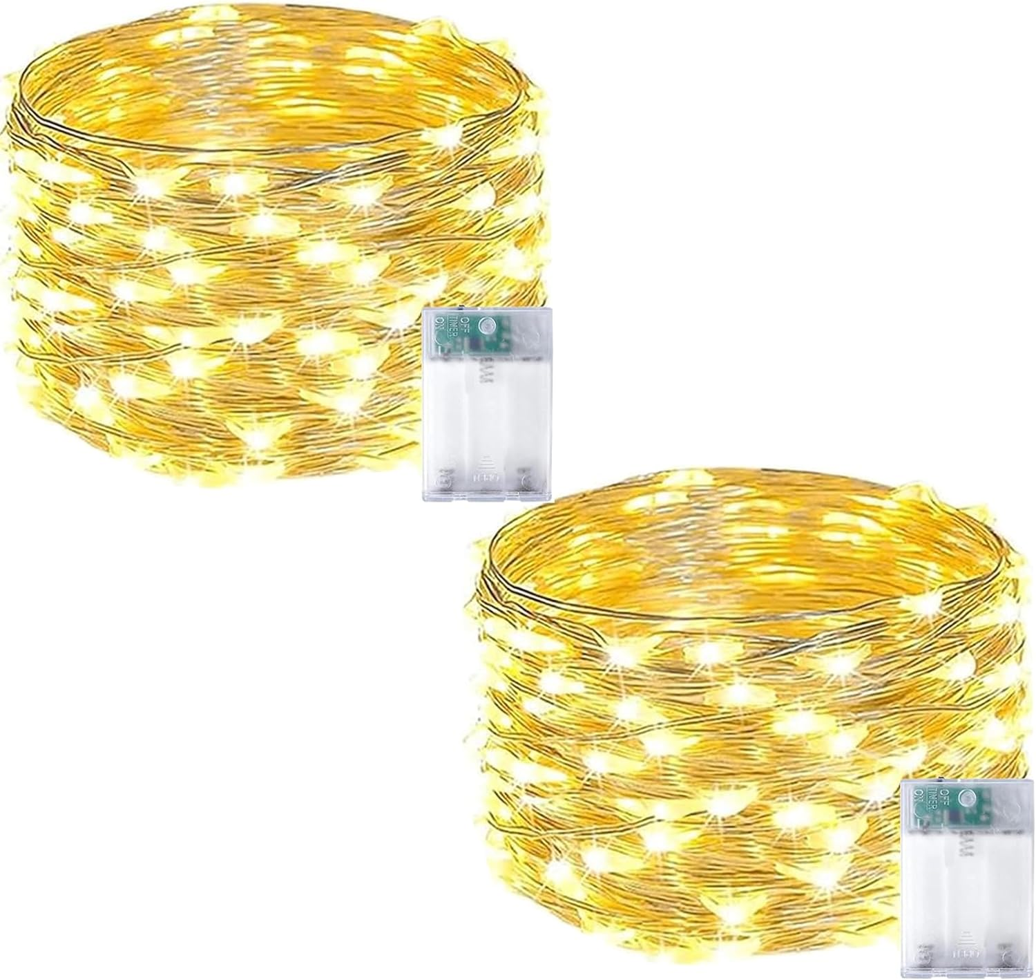 Led Fairy Lights Battery Operated, 2 Pack 5M 50 LED String Lights, Mini Battery Powered Copper Wire Starry Fairy Lights for Bedroom, Christmas, Parties, Wedding, Decoration (Warm White)