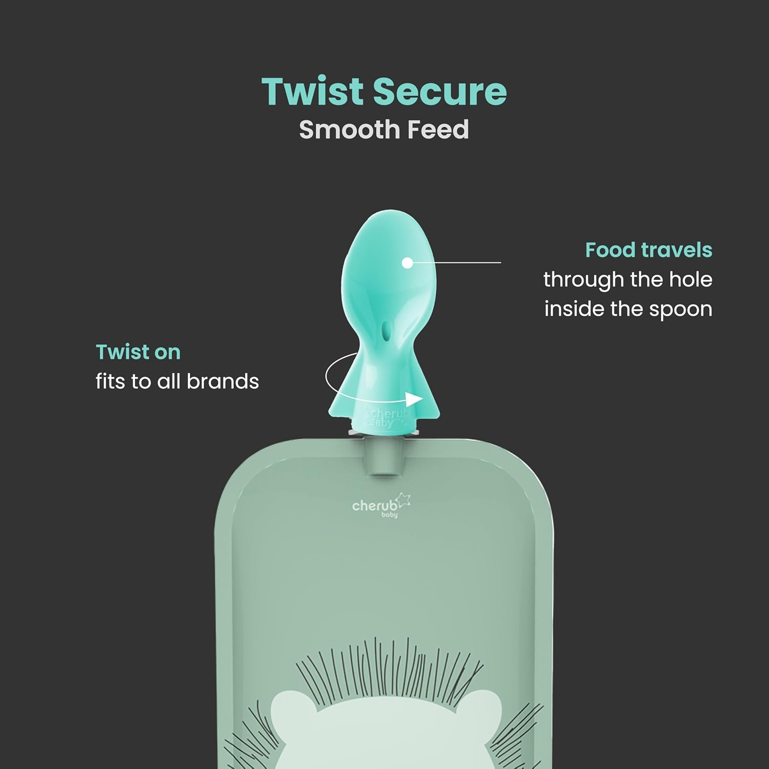 Cherub Baby Universal Reusable Non-Spill Baby Food Pouch Squeeze Spoon Topper Attachment 2 Pack with Travel Case - Cerulean/Sage - Dusty Rose/Sand image number 3