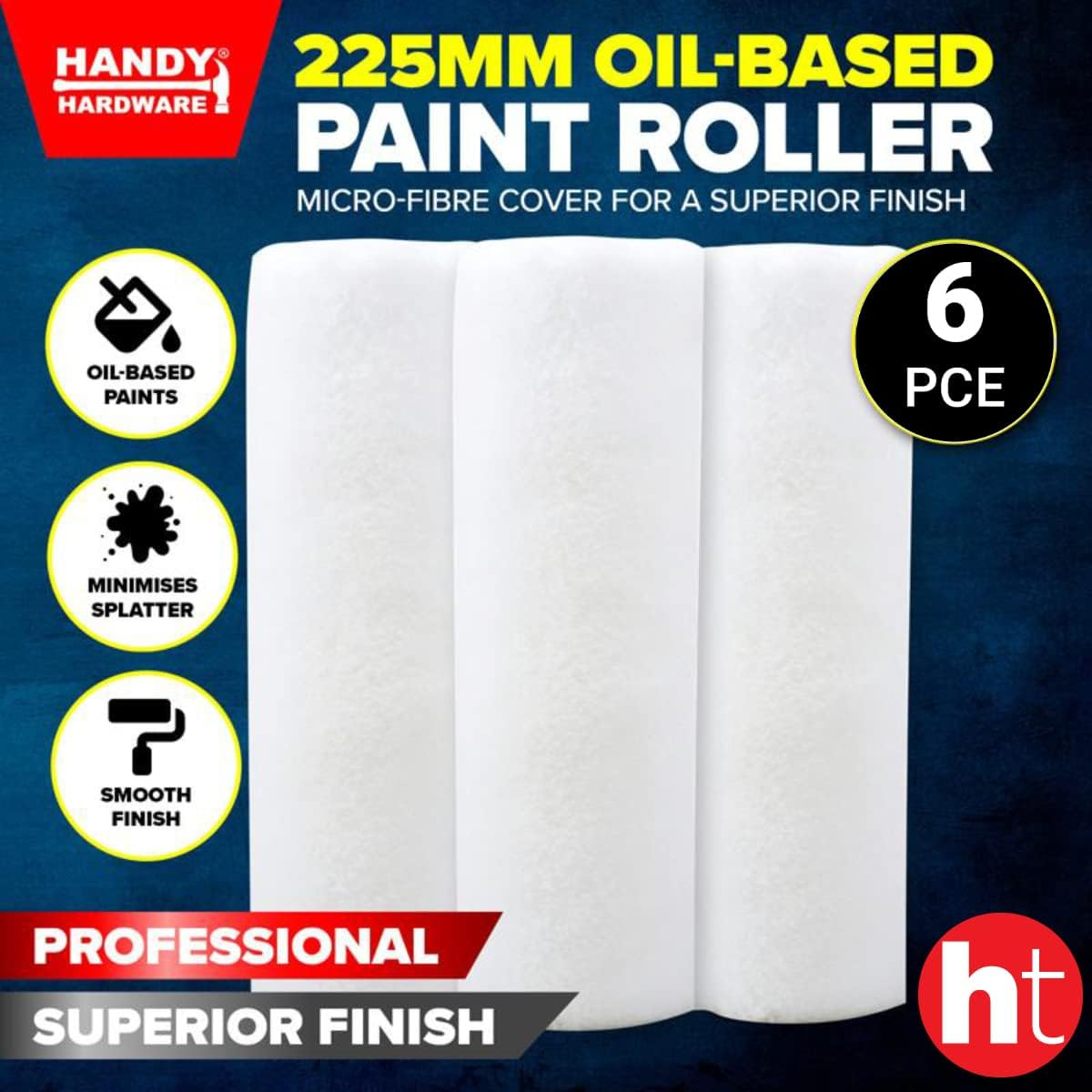 [6PCE] Handy Hardware Paint Roller Covers, 22.5Cm, All-Purpose Micro-Fiber, High Density & Shed-Resistant, Maximize Paint Retention, Perfect for Oil-Based Finishes image number 3