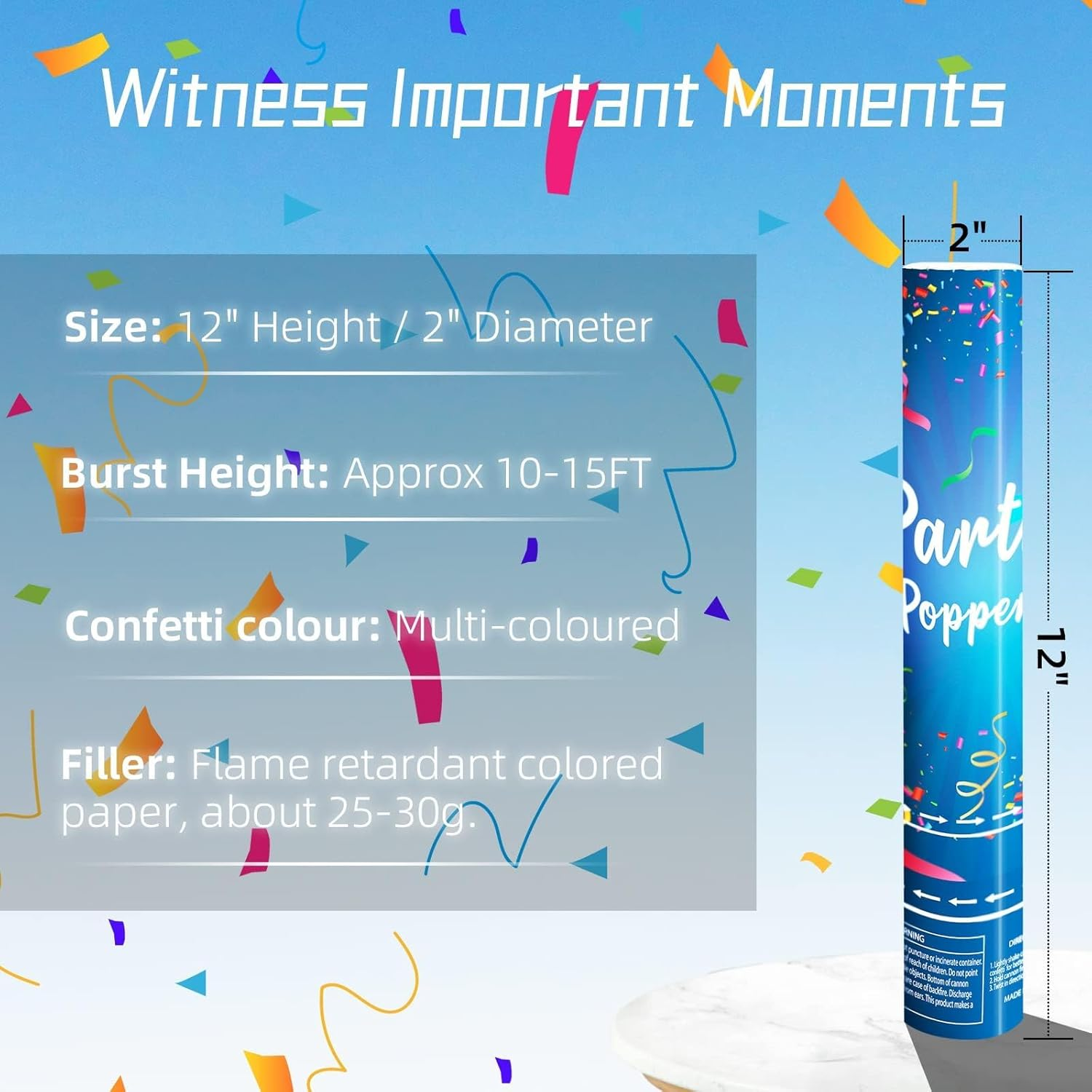 Biodegradable Confetti Cannon 6 Pack Multicolor Confetti Poppers 12 Inch Party Poppers Shooters Paper Popper Cannon for Wedding Birthday Graduation Decorations 2025 New Year'S Eve and Any Celebrations - Gold-6Pcs image number 7