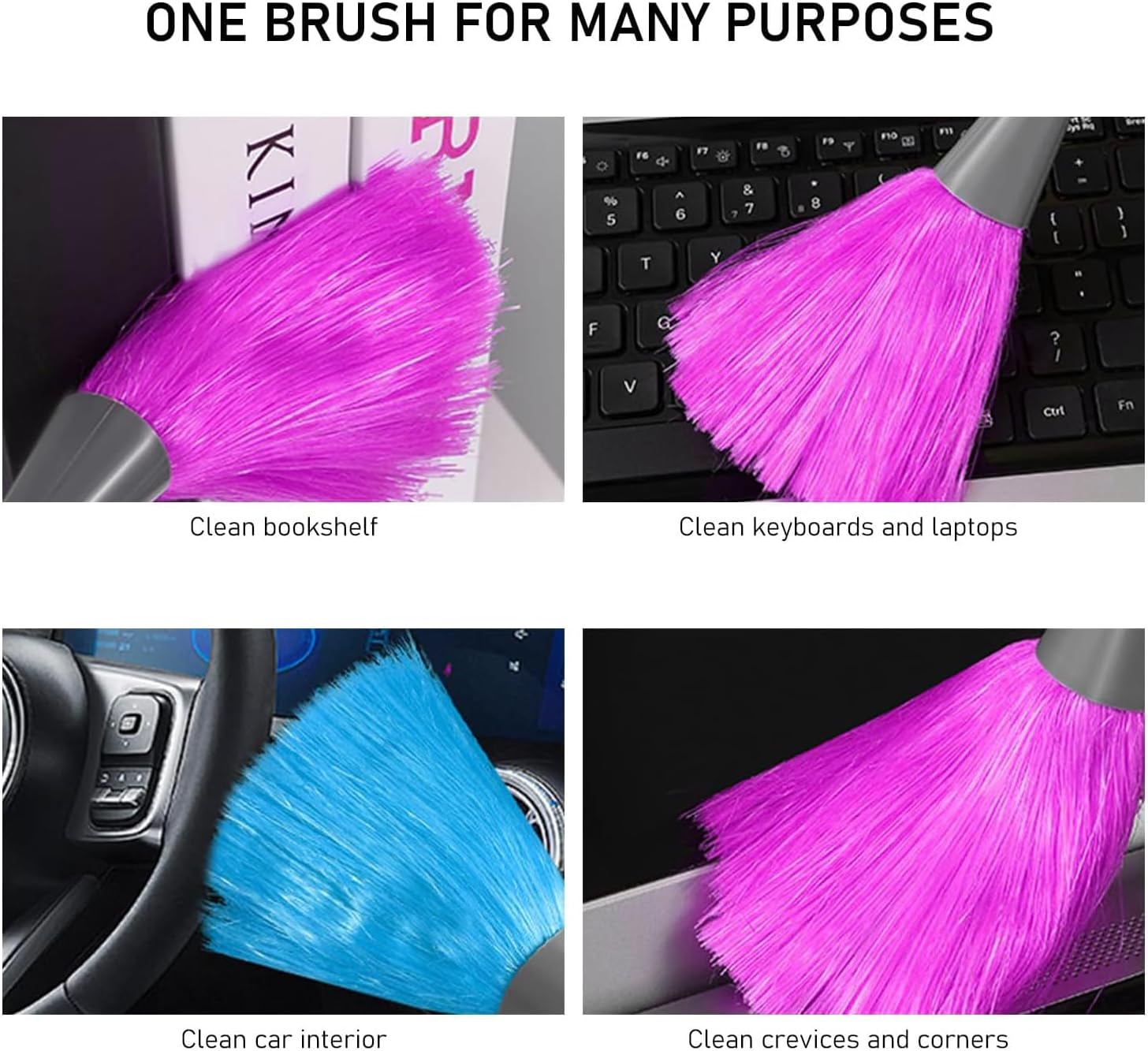 YUNYU 3 Pack Washable Reusable Ergonomic Handle Plastic Dusting Tool for Home and Office Multi-Surface Cleaning (Blue, Green, Pink)