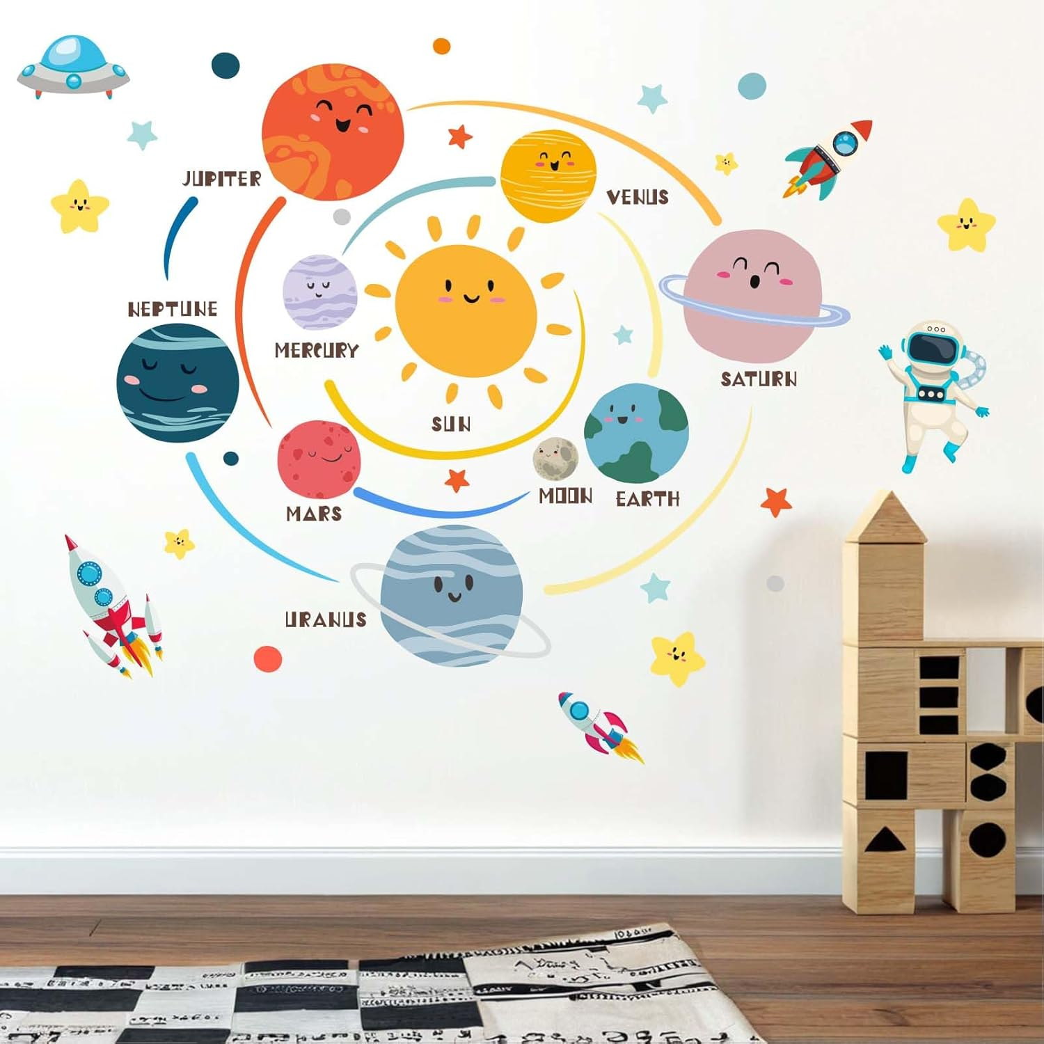 Outer Space Planets Wall Decals - Astronaut Rocket Boys Wall Stickers - Baby Nursery Kids Room Daycare Playroom Wall Decor image number 4