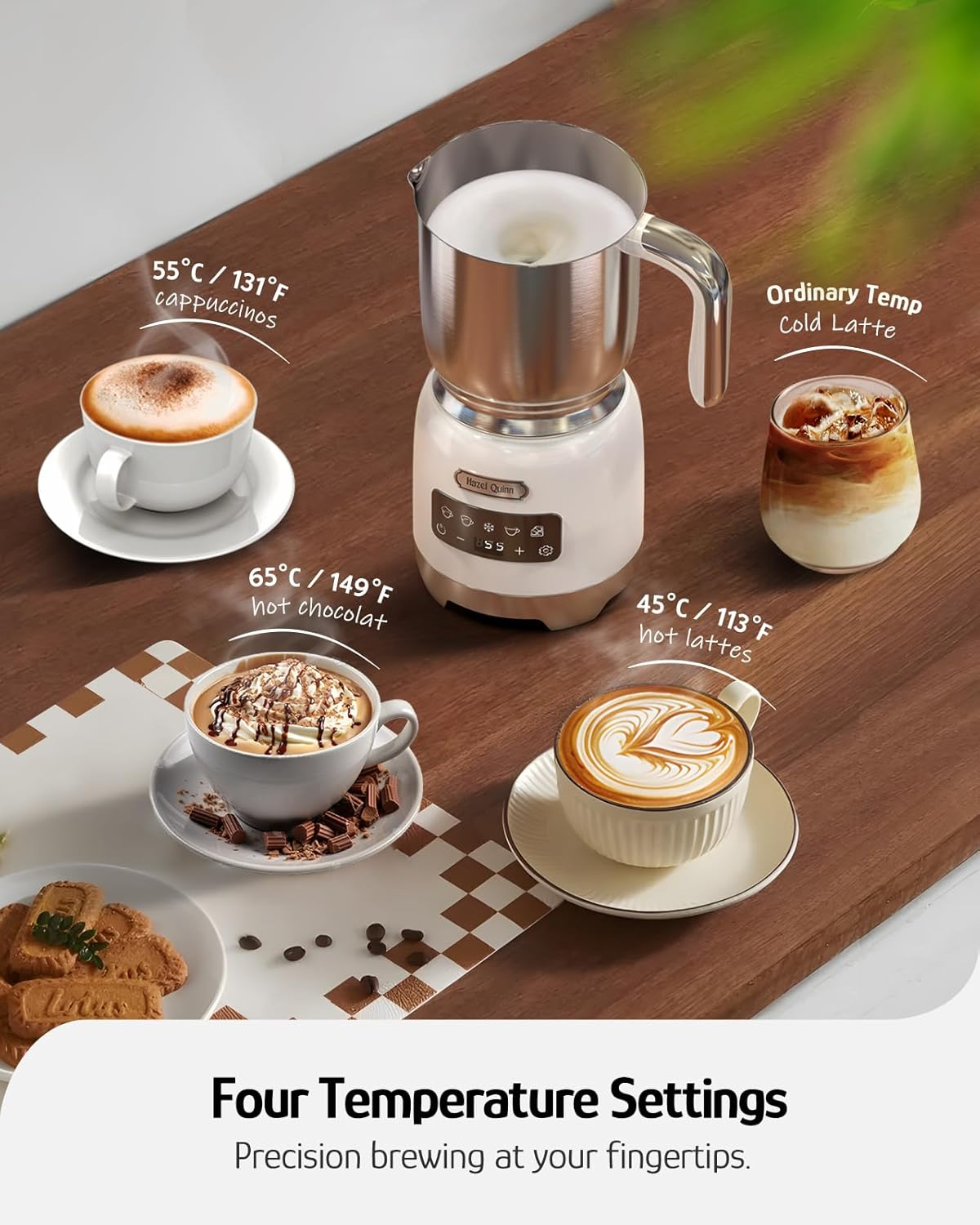 Hazel Quinn 400Ml Automatic Milk Frother & Steamer 5-In-1 Hot & Cold Froth Maker with Detachable Jug, LED Touch Control & Dishwasher Safe Pearl White image number 5