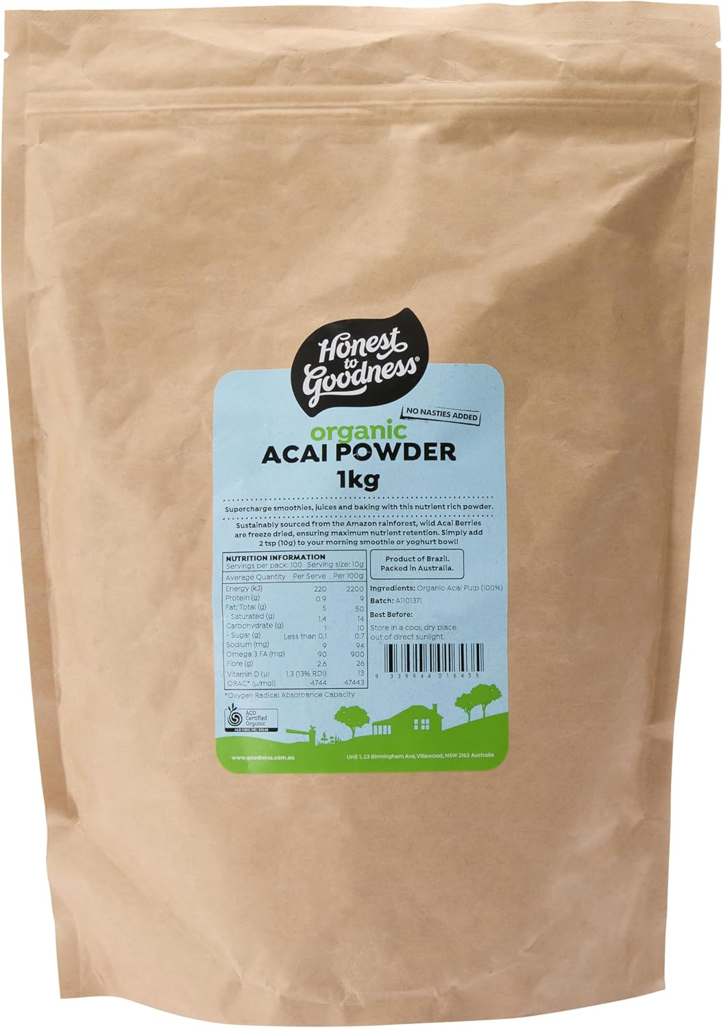 Honest to Goodness, Organic Acai Powder, 1 Kg - a Rich, Dark-Berry Flavour, Reminiscent of a Fruity Chocolate Bar. Sustainably Sourced. Natures Powerhouse.