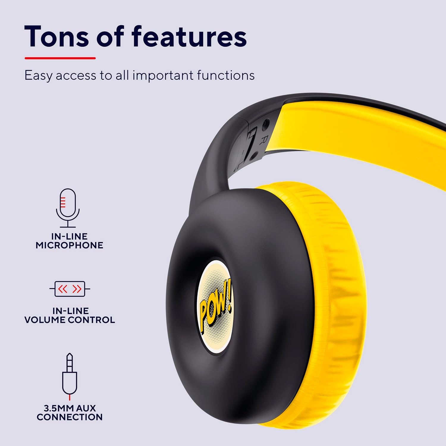Trust Nouna Kids Headphones Wired with Safe Volume Limit (85Db) for Boys and Children Age 4-10, on Ear Foldable Headset with In-Line Microphone, 3.5Mm Connection, Stickers Included - Black - Blue image number 7