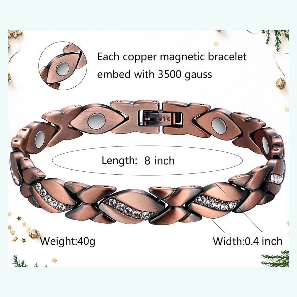 Adjustable Magnetic Bracelet for Women with 3500 Gauss Magnets, Magnetic Therapy Bracelet for Arthritis Pain Relief, Elegant Magnetic Bracelets for Women, Jewelry Gift with Sizing Tool image number 2
