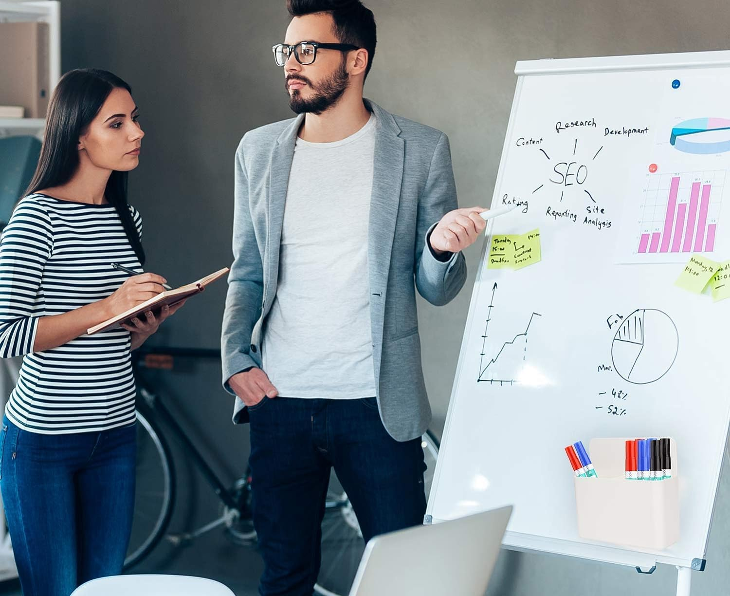 Dry Erase Pen Holder with 1 Pen and Eraser - Magnetic Holder for Fridge, Whiteboard, Locker - School, Office, Home (White) image number 3