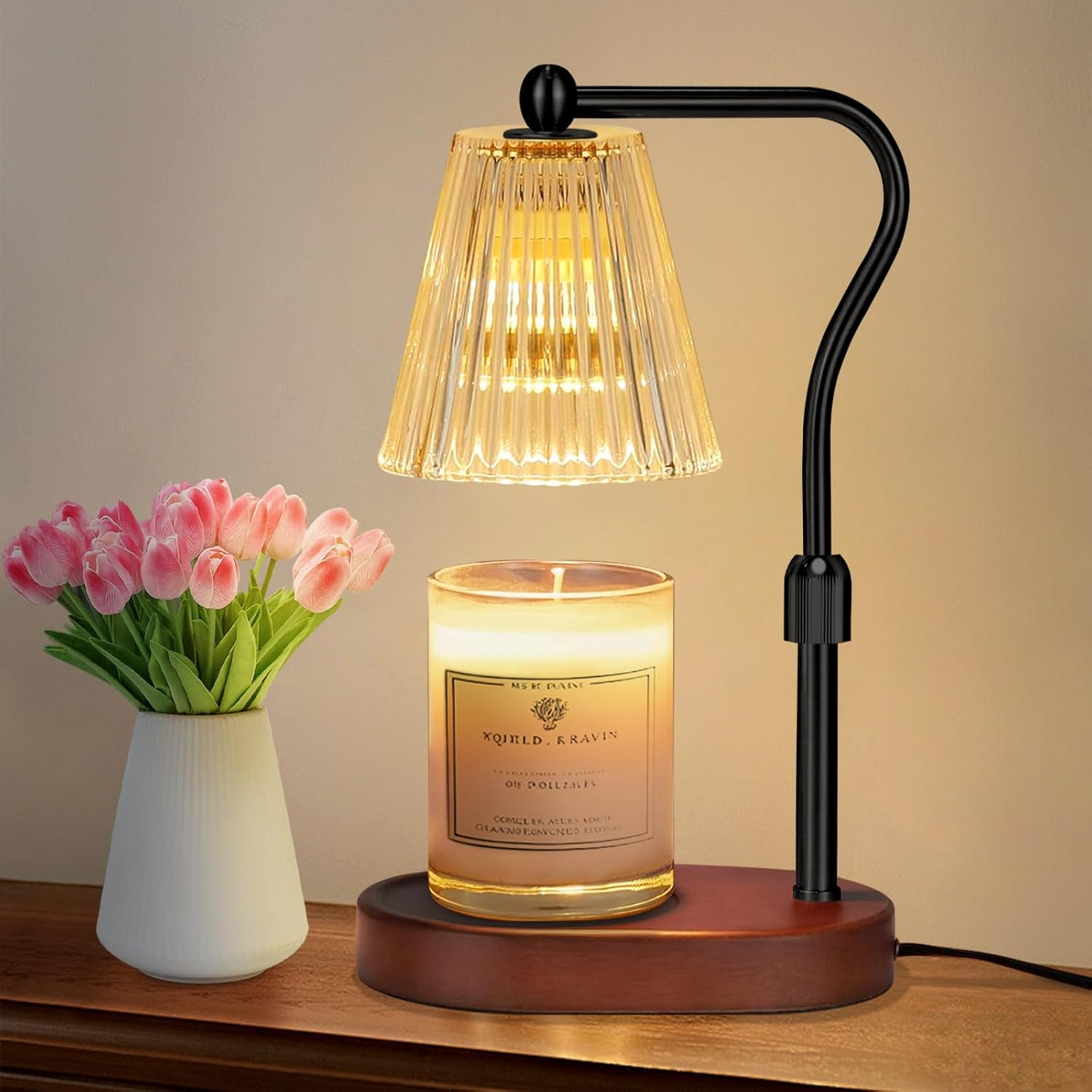 Engpure Candle Warmer Lamp - Candle Warmer Lamp with Timer and Dimmer Adjustable Height,Electric Wax Melt Warmer with 2 Bulbs for Scented Jar Candles Home Decor